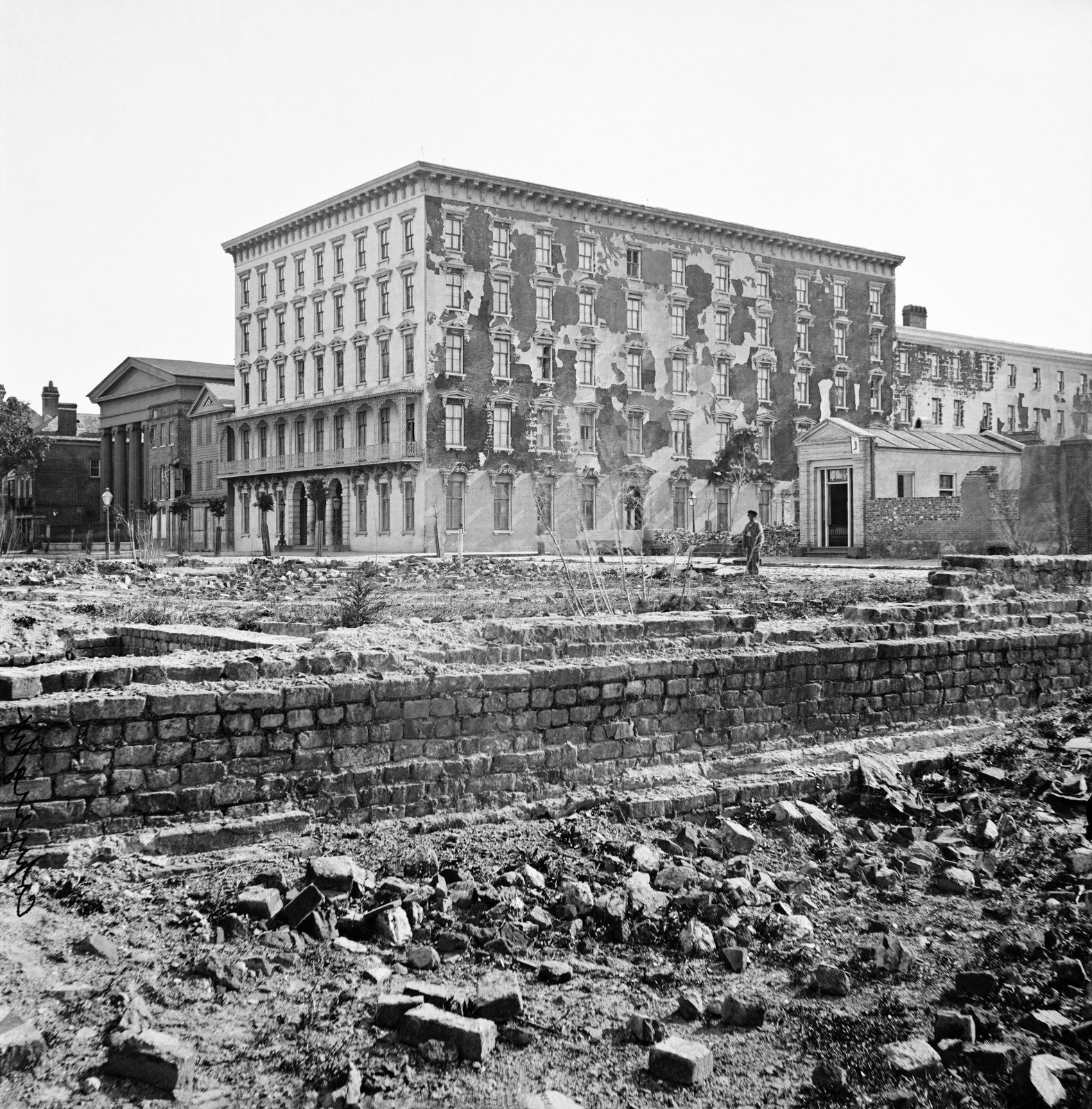 The Fire-scarred Mills House, original black and white