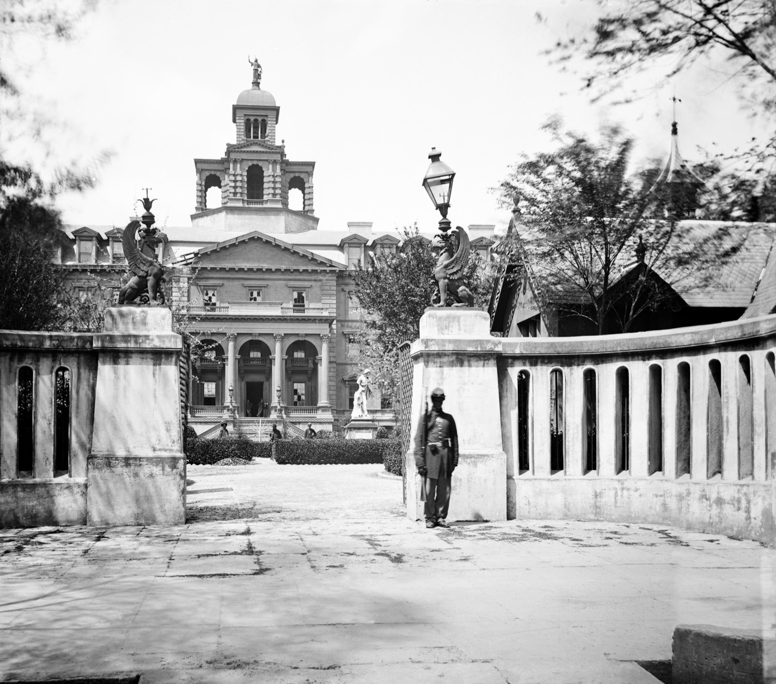 USCT Soldier Before the Orphan Asylum, original black and white